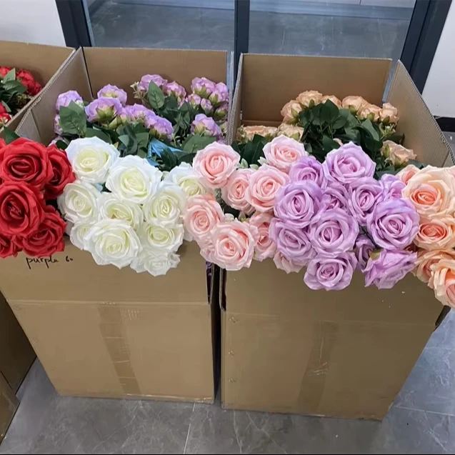 Artificial Rose Flower Bouquet Silk Roses Bunches 12 Heads Flowers Wedding Bouquet Flowers Rose