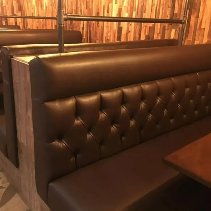 Industrial rustic vintage coffee shop pub benches button back pizza street restaurant design
