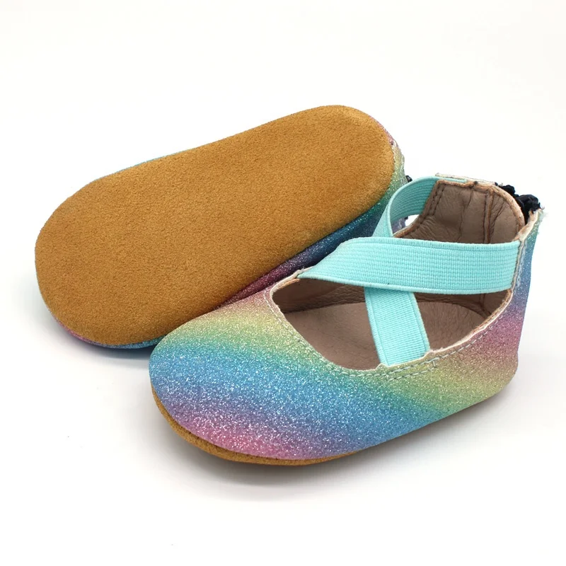2020 fashion soft sole rainbow glitter leather baby ballet shoes flats