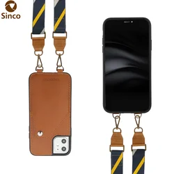 Customizing Premium Textile Strap Genuine Cowhide Wallet Style Crossbody leather Phone  Case