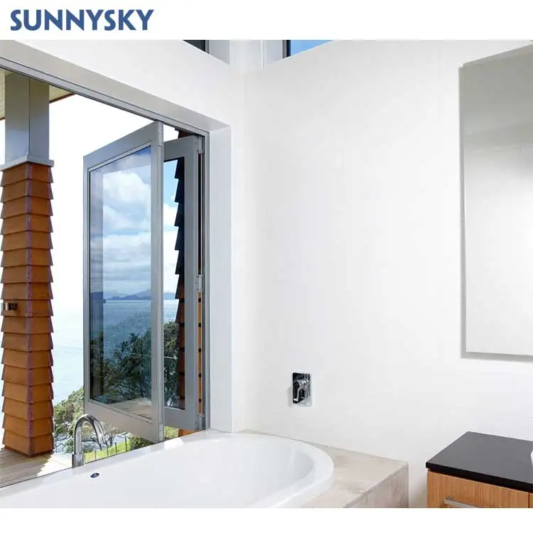 Sunnysky High quality white Aluminum Frame Large View Glass Bifolding Windows Balcony Accordion Folding Patio Window