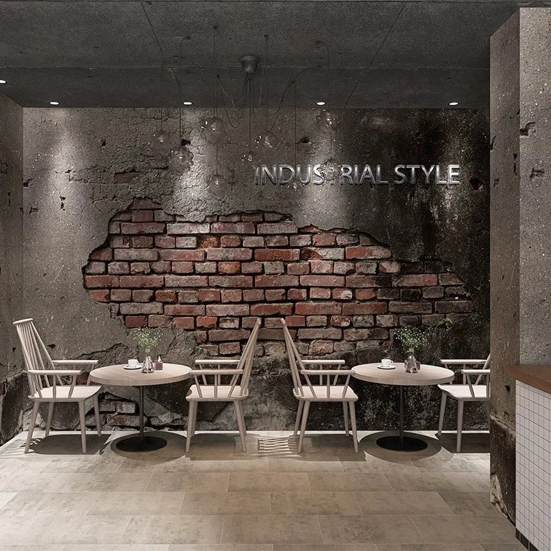 Retro grey 3D wall paper bar background mural decoration Hot pot restaurant Industrial cement like wallpaper