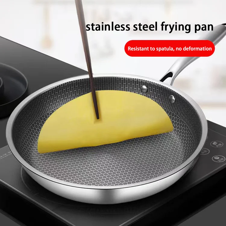 Stainless steel full screen honeycomb frying pan household fried eggs easy to clean non-stick pan