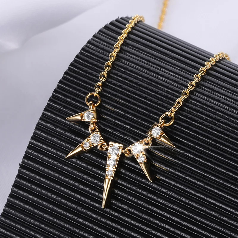 Trendy 18K Gold Plated Stainless Steel Chain Conical Rivet Pendant Necklace Jewelry