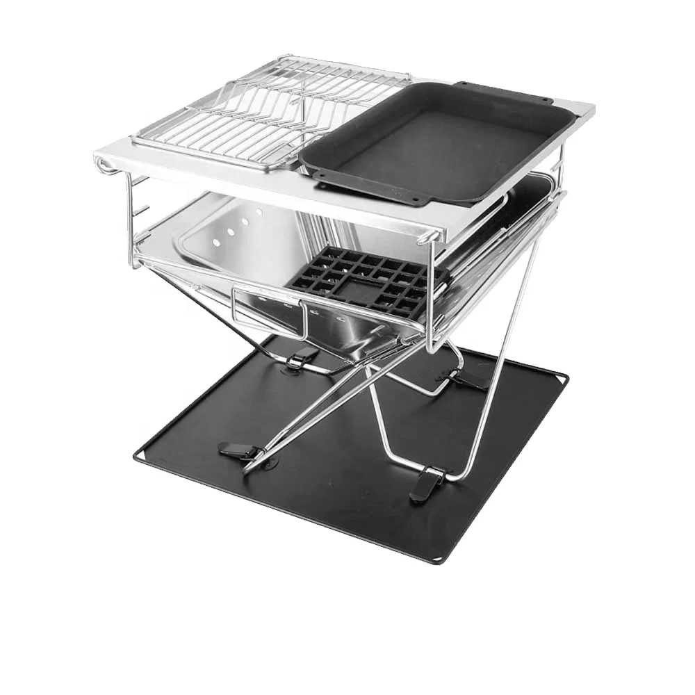 YOHO Portable Stainless Steel Folding Charcoal BBQ Grill Outdoor Korean Carton 500pcs Hot Sale Suitcase Barbecue for Camping