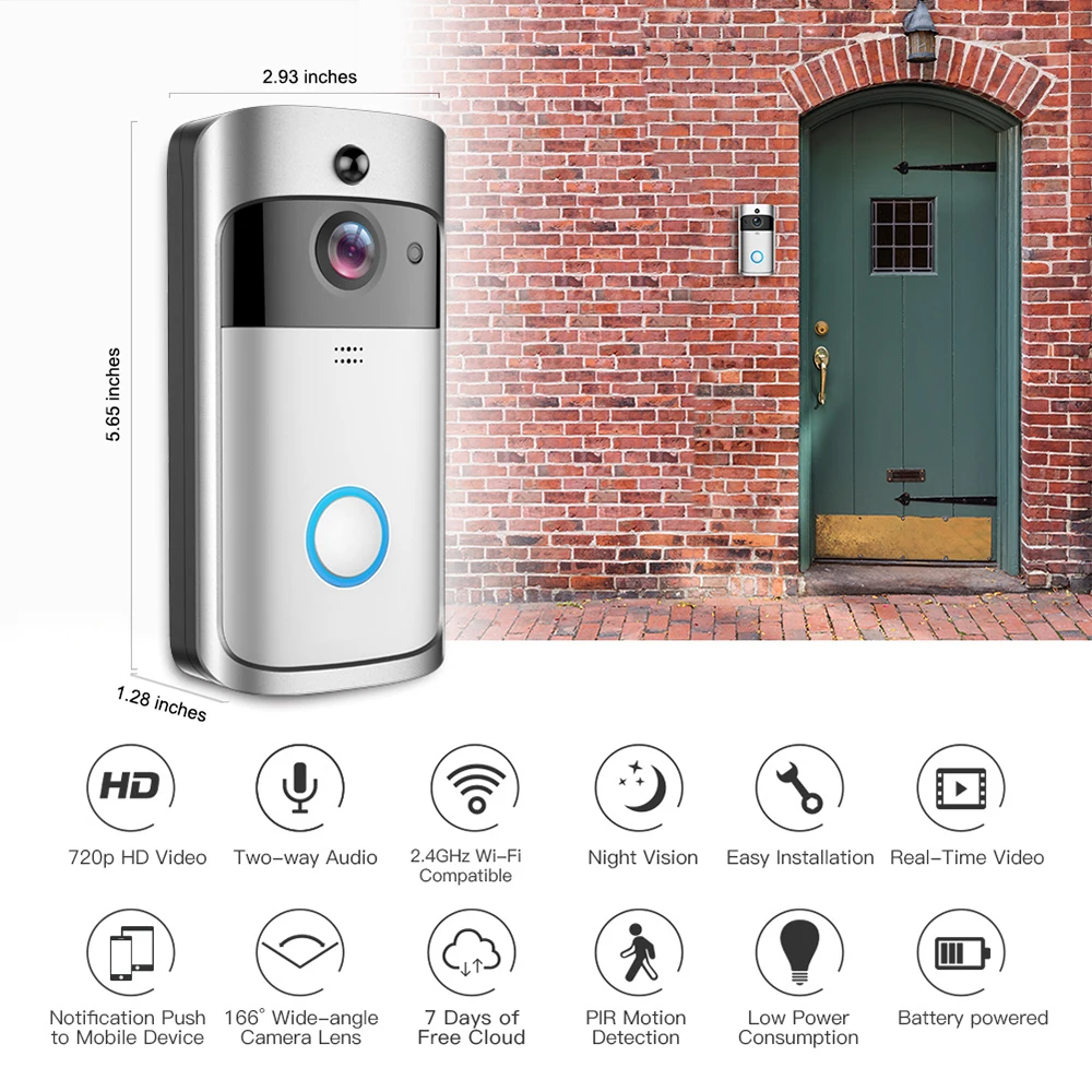 smart wireless doorbell 720p hd security home camera real-time video two-way talk wifi doorbell camera