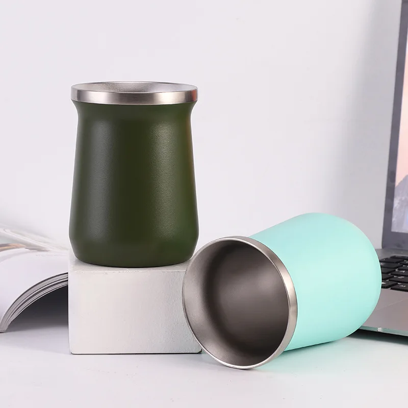 8Oz Tall Double Wall Insulated Stainless Steel Color Big Tea Yerba Mugs Espresso Tumbler Cup With Black