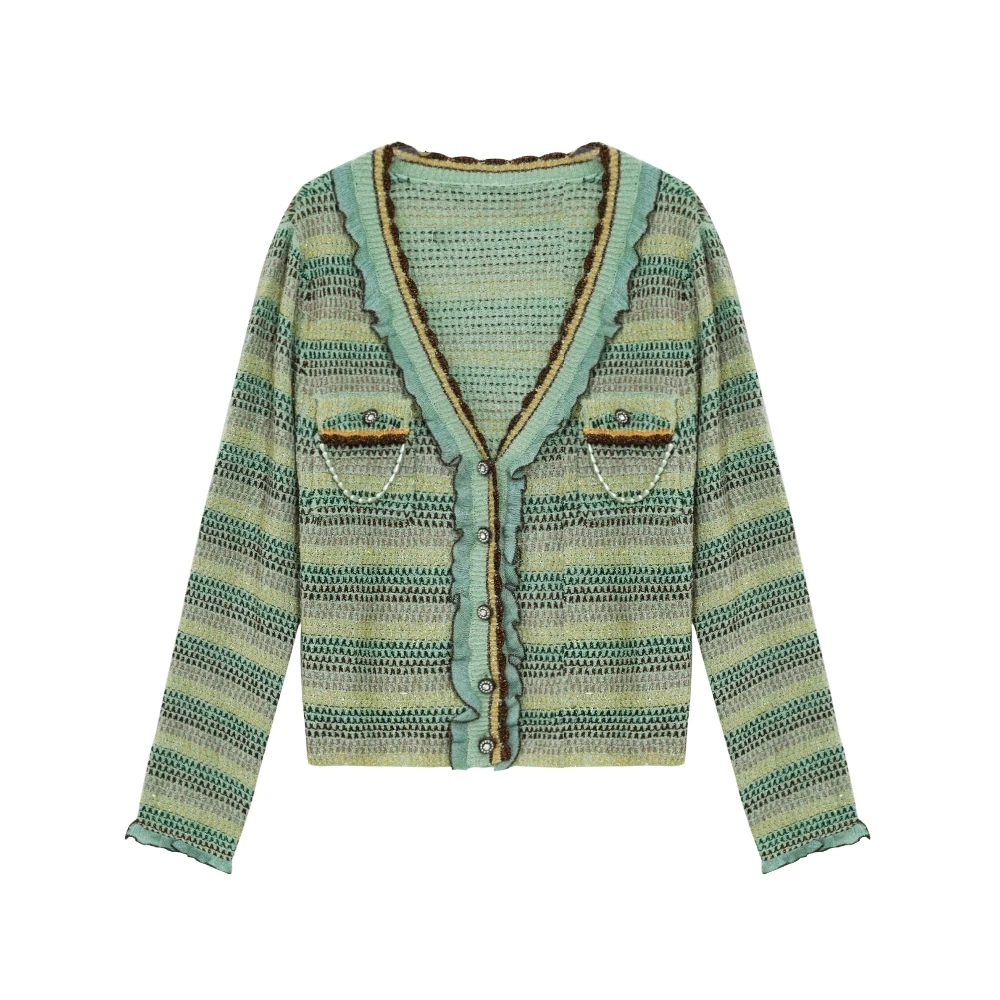 Spring autumn Knit Custom Thin bead Ladies Cardigan Lace elegant and beautiful Woman Sweaters women sweater pullover