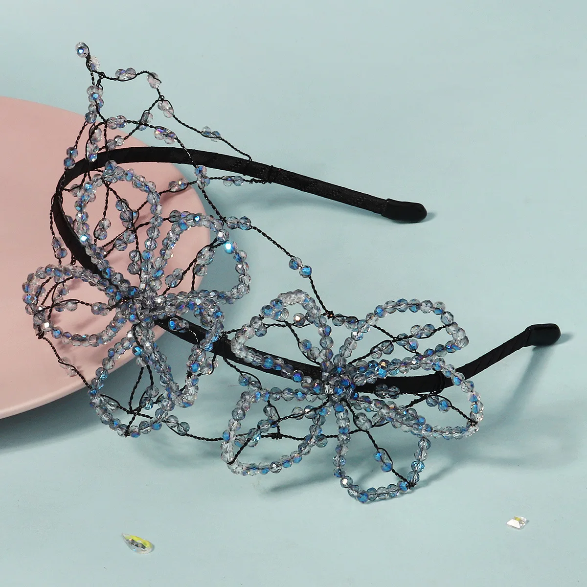 Bridal Tiara Crystal Headband Birthday Dinner Photo Shoot Hair Accessories Handmade Beaded Flower Headband