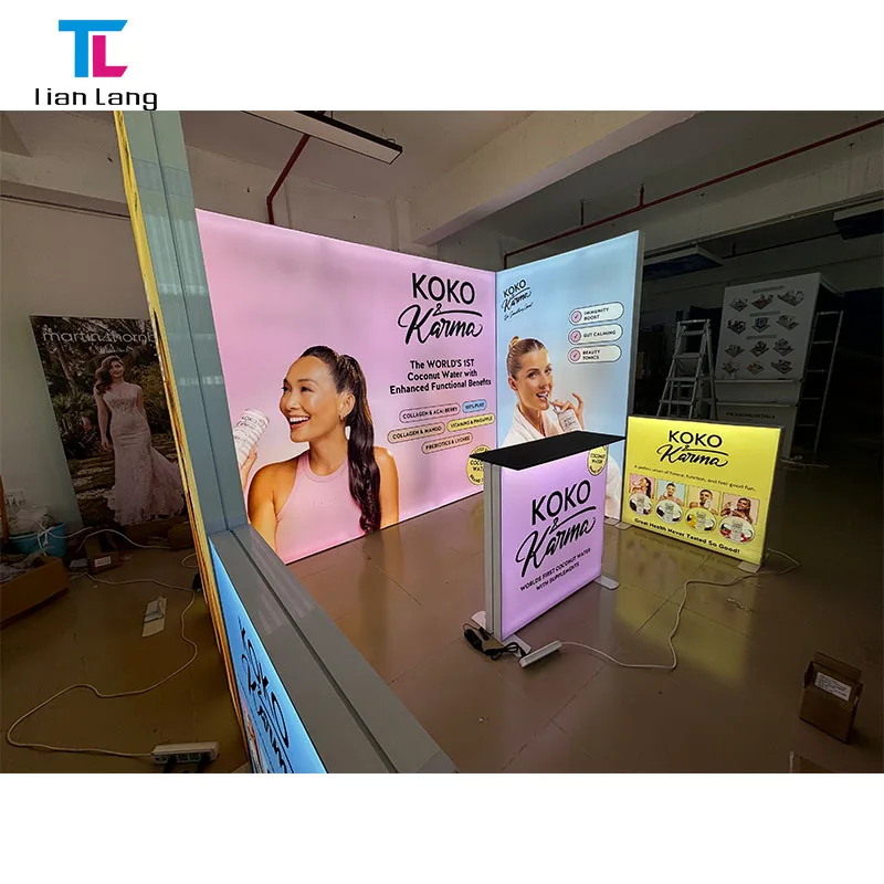 10x10 Folding Reusable Custom Advertising Promotion Fabric Aluminum Backdrop Expo Booth Backlit Exhibition SEG Pop Up Lightbox