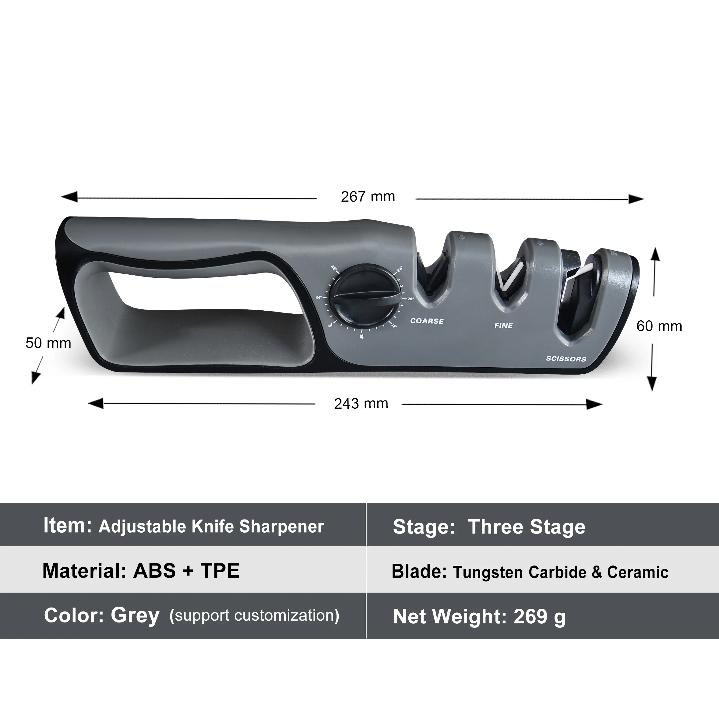 Adjustable Angle 3-stage Kitchen Knife Sharpener 3-in -1 Professional Knife & Scissors Sharpener