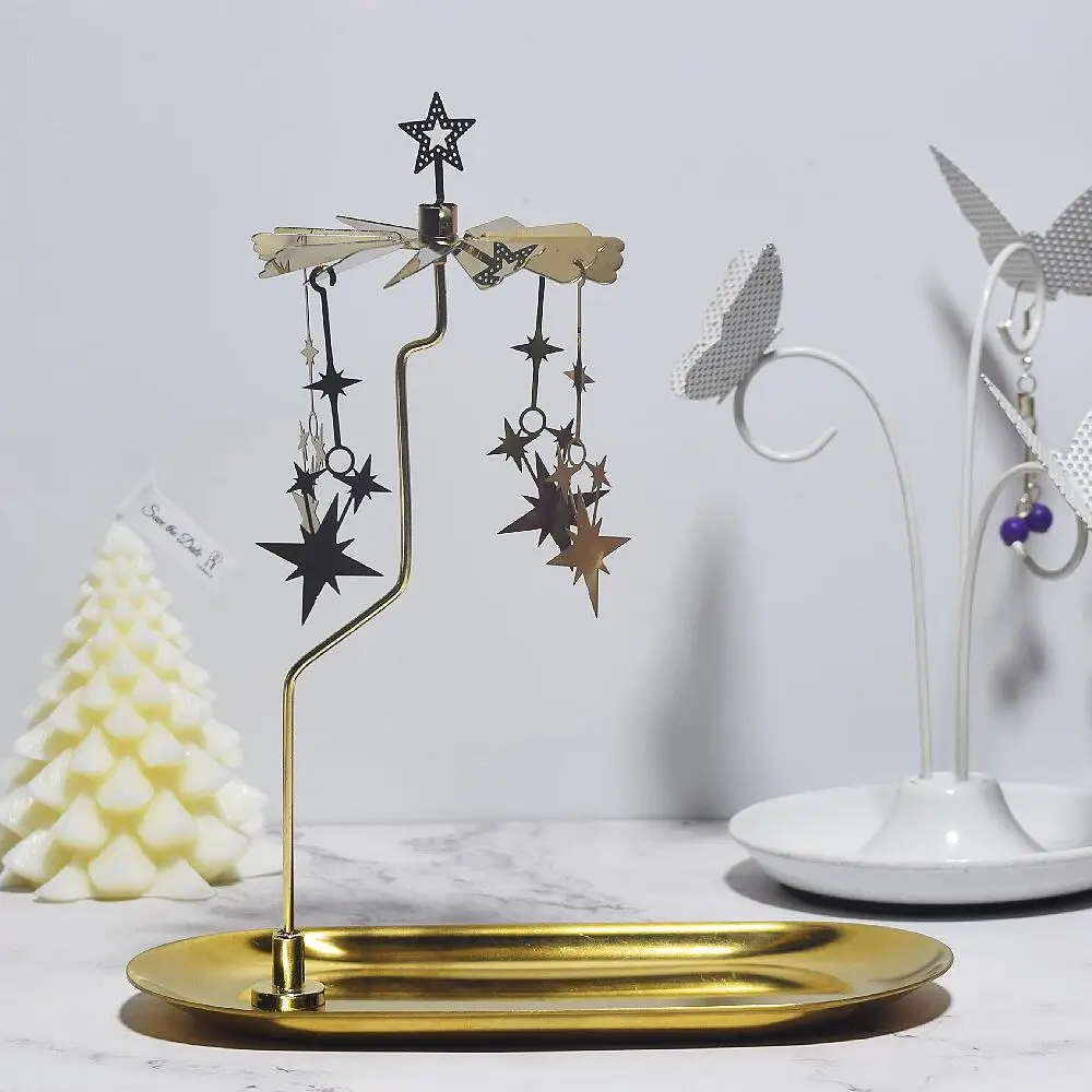 Hot Sale Rotary Candlestick Moon Angel Carousel Decorative Rotation Tealight Candle Holder