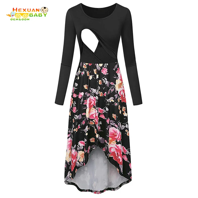 2024 New Maternity Clothing Dresses Wear Women Pregnant Nursing Clothing Solid Breastfeeding Dress