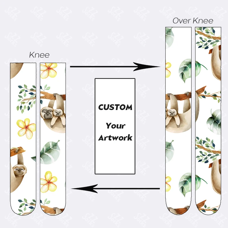 Cartoon Sloth 180 Sublimation Print Stockings Over Knee High Girls Custom Design Casual Thin Animal Soft Velvet Socks