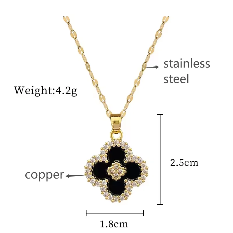 XIXI High Quality Stainless Steel Chain Zircon 18K Gold Plated Women Four Leaf Clover Copper Pendant Fashion Jewelry Necklaces