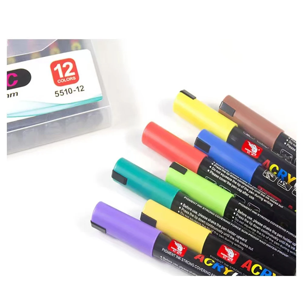 Acrylic Paint Pens,12 Colors Paint Pen Acrylic Paint Markers for Rock Painting Wood Ceramic Fabric Canvas Metal Glass,0.7mm Tip