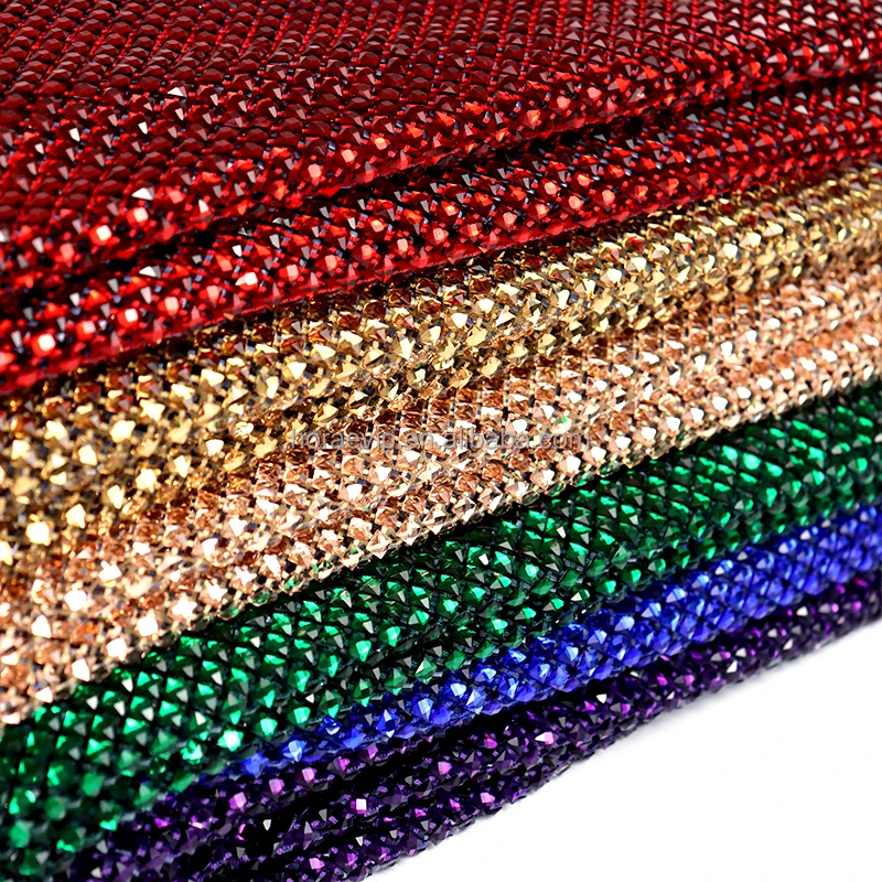 N005 New Arrival 6mm Square Rhinestone Crystal Mesh Fabric Spandex Net Mesh Crystal Rhinestone Fabric Purple