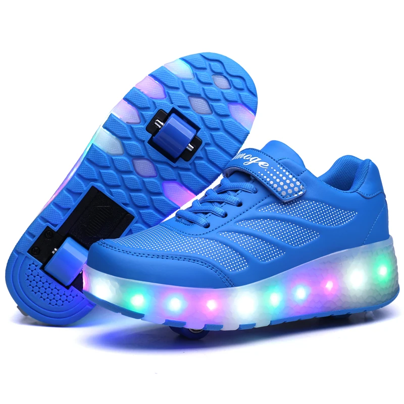 Two Wheels Children Roller Skating Shoes Adjustable Flashing  Roller Shoes LED Light Flying sneakers