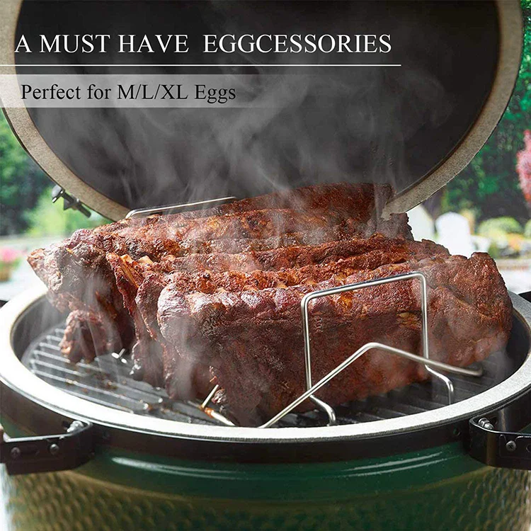 Stainless Steel Meat Lamb Bbq Rib Rack For Charcoal Roast Grill Smoker Ovens Weber Green Egg Kamado Joe