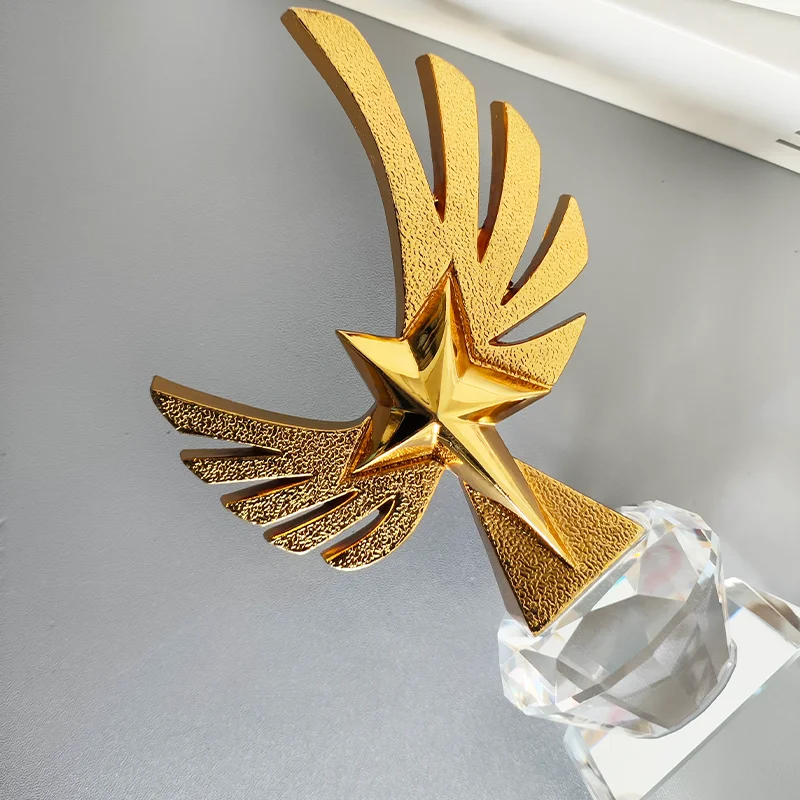 Honor of crystal Gold Metal Star K9 Crystal Trophy Award Glass Blank Plaque For Souvenir Gift