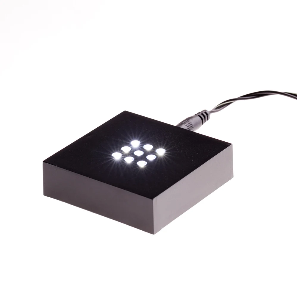 Factory direct sale 7cm square Black plastic led light base for crystal displaying