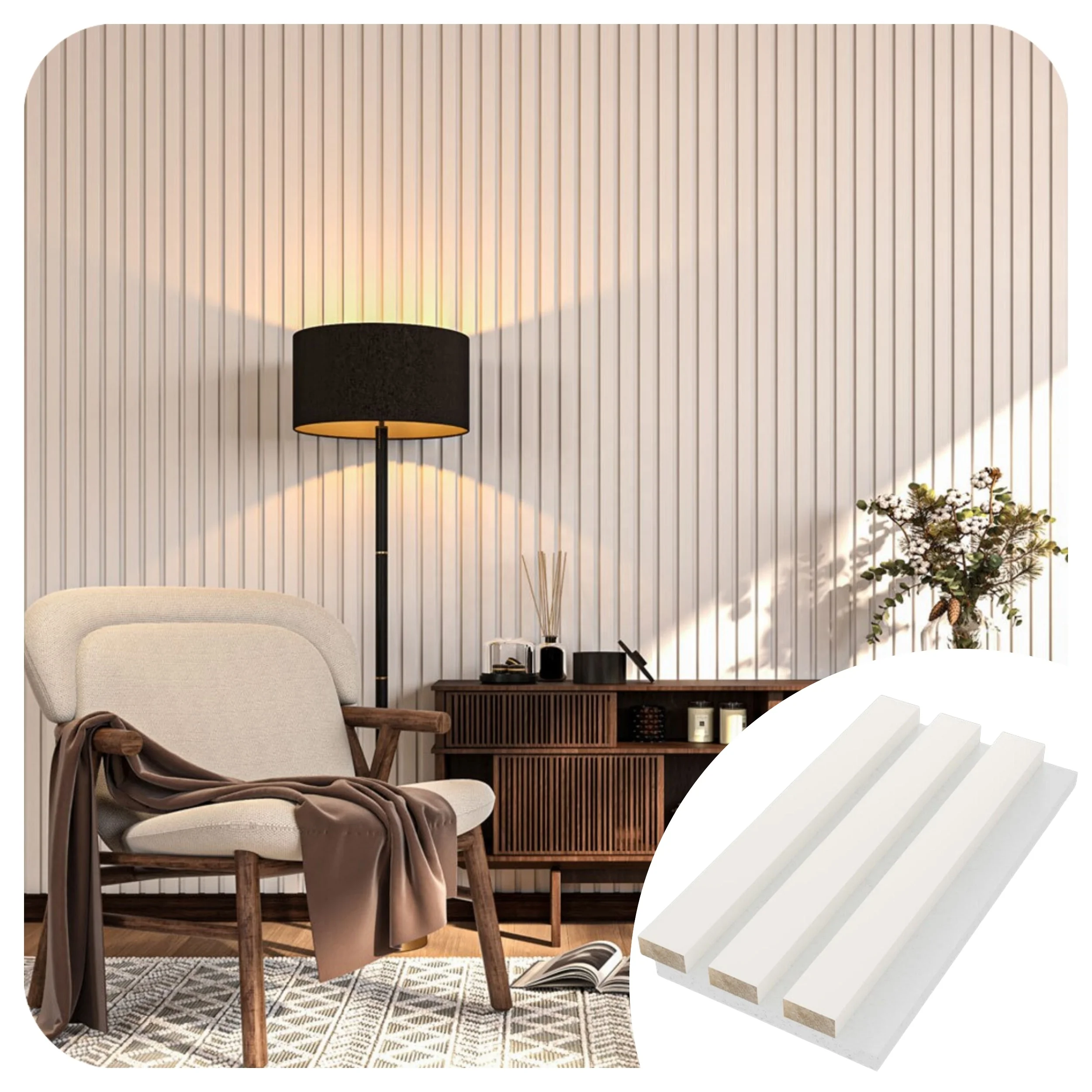 Akupanel Acoustic Panel Wooden Three Sides Covered White PVC Surface Wood Acoustic Slat Wall Panel on White Felt Backing