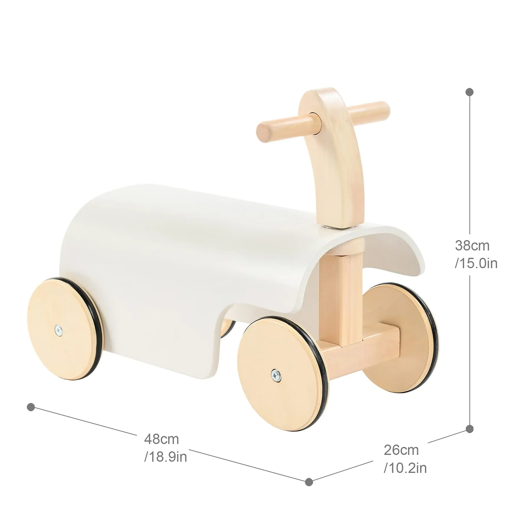 Baby Wooden Ride On Toys White Ride-on Bending Car Customize Toddlers Wooden Balance Walker With 4 Wheels