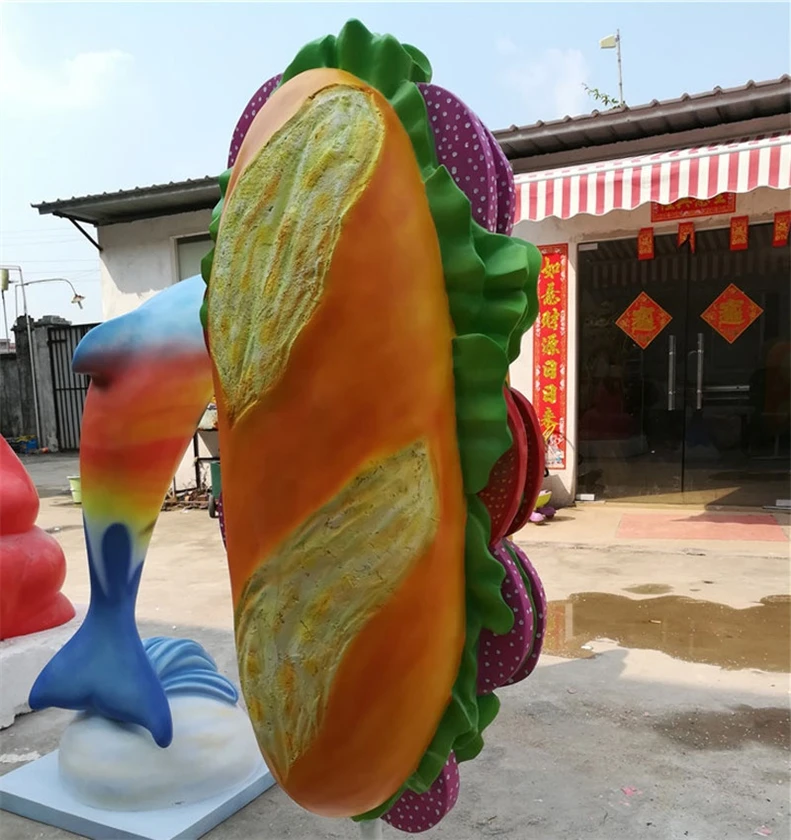 New style Fiberglass Resin Food Statue Life Size Hamburger Bread Cream Candy Sculpture Ingenious Kids Gifts