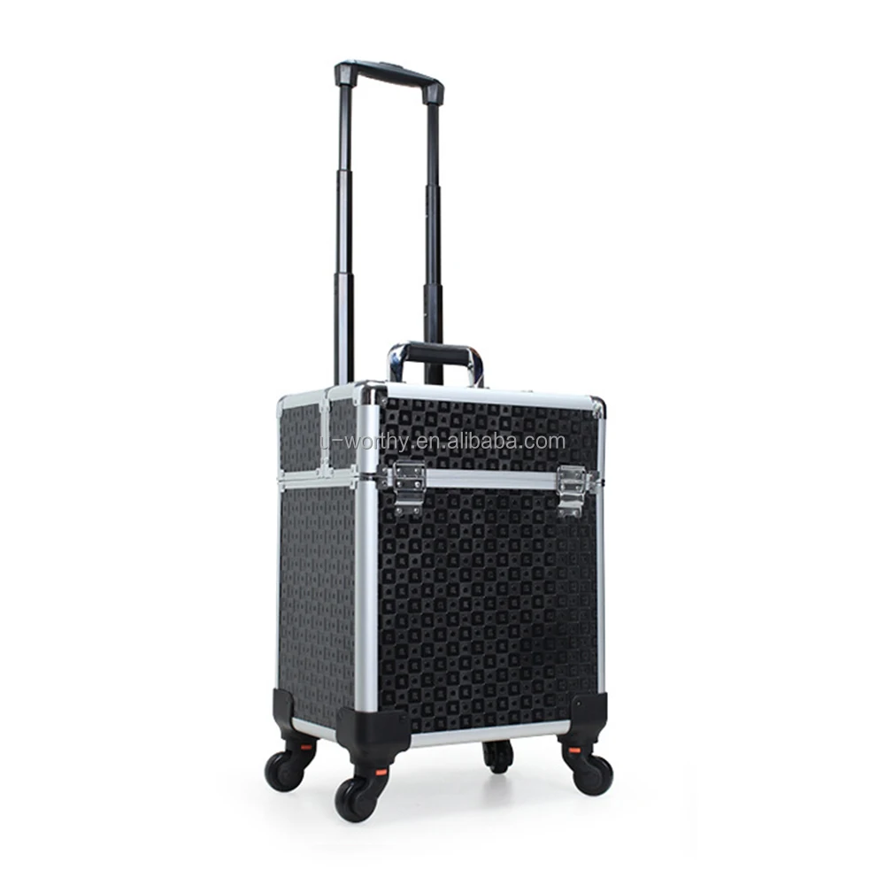 34x24x41cm Stylish Professional Modern Desgin Personal Travel Cosmetic Care Aluminum Trolley Beauty Case with Double-Deck Tray