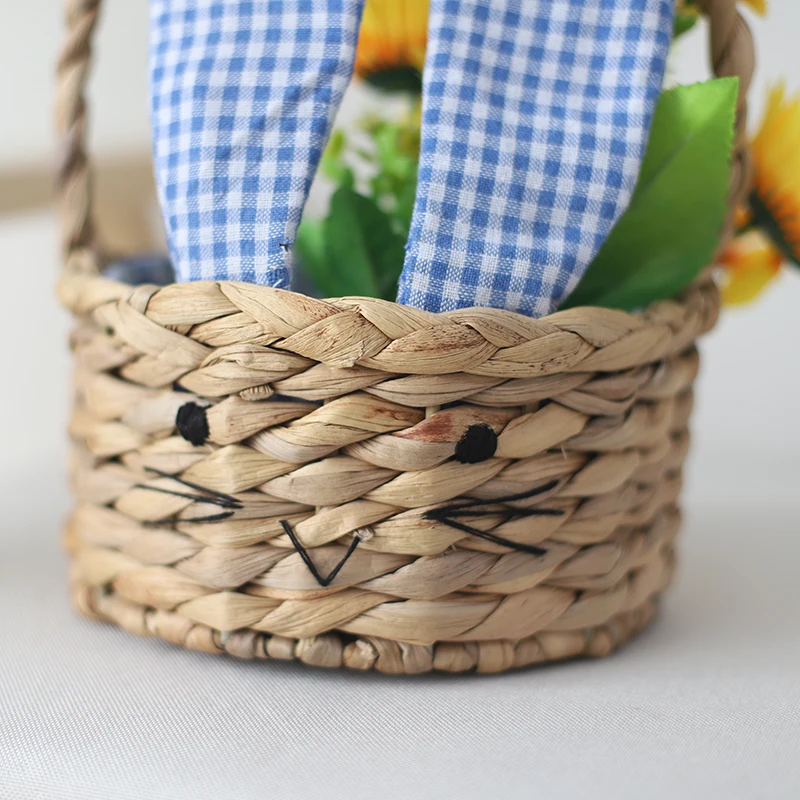 Wholesale kids bunny easter egg candy basket custom water hyacinth woven straw picnic basket