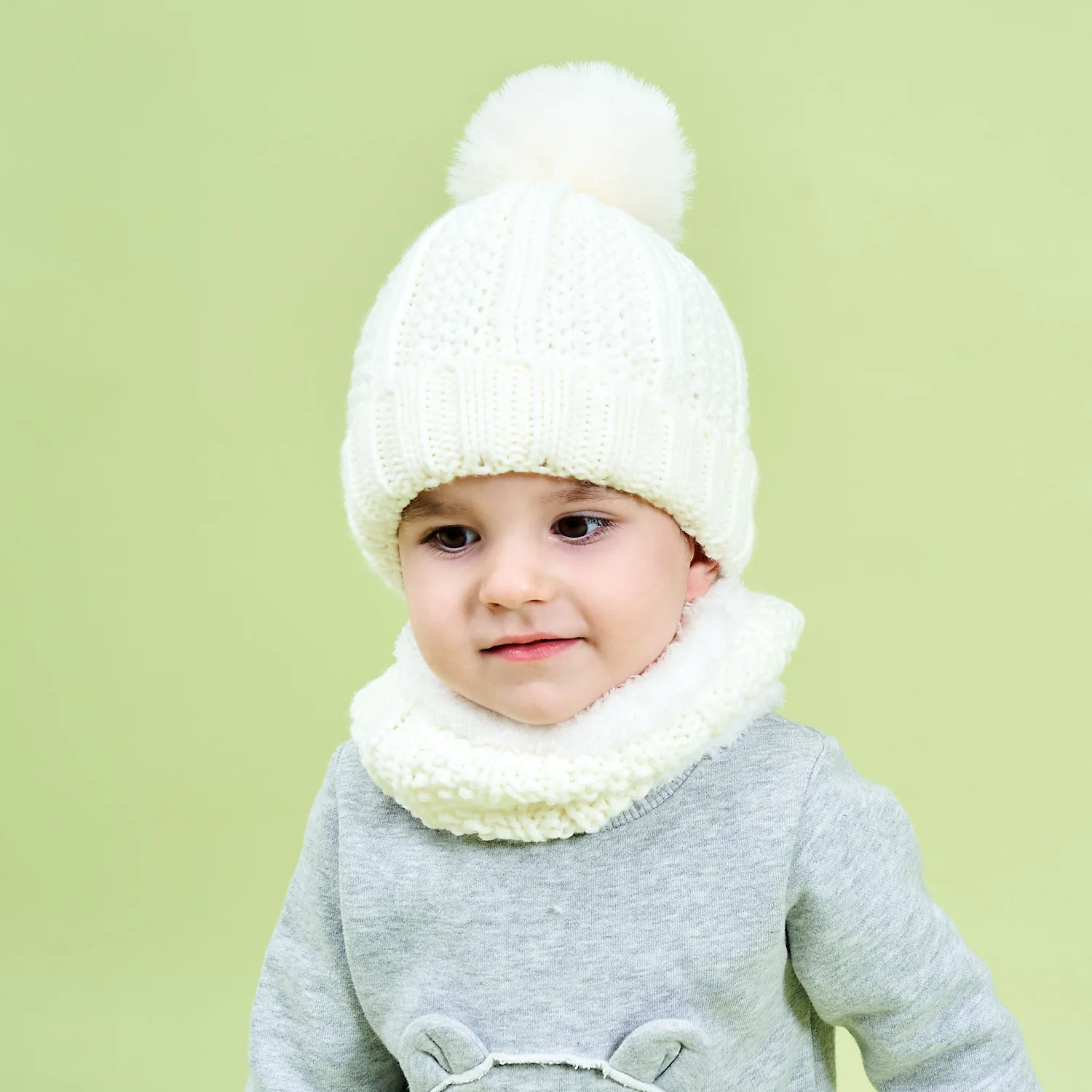 Kids Winter Hat and Scarf Sets Infant Baby Knitted Beanies Pompoms Hats Caps Scarves Children Crochet Bonnets