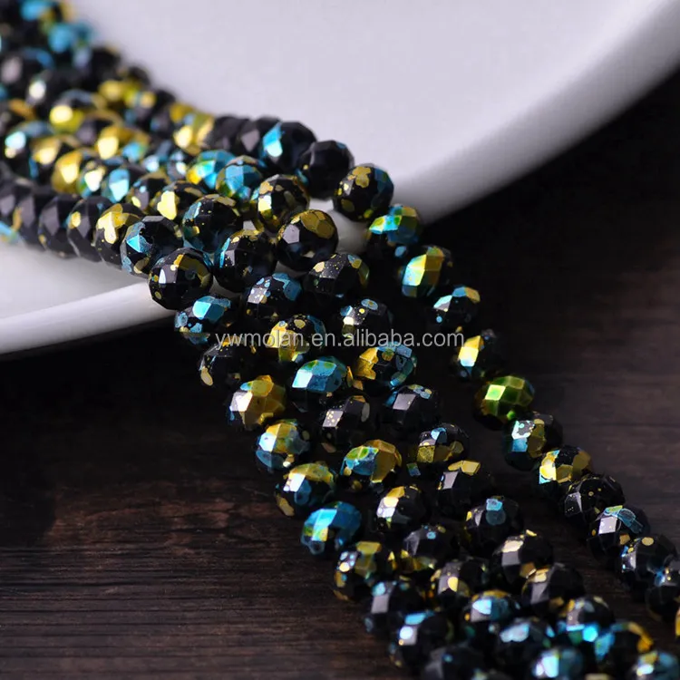 Spots Coated Black Background Style Crystal Glass 8x6mm Rondelle Faceted Loose Spacer Beads for Jewelry Making DIY Crafts