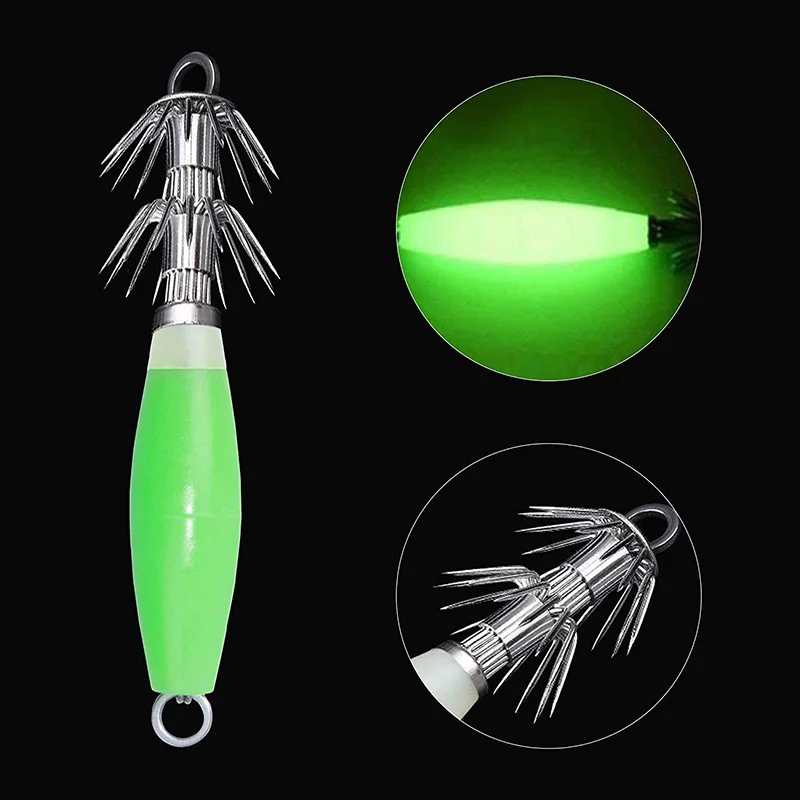 5pcs Luminous Squid Jig Hooks 12 Stainless Steel Needles Fluorescent Fishing Cuttlefish Sleeve Squid Jig Baits Night Fishing