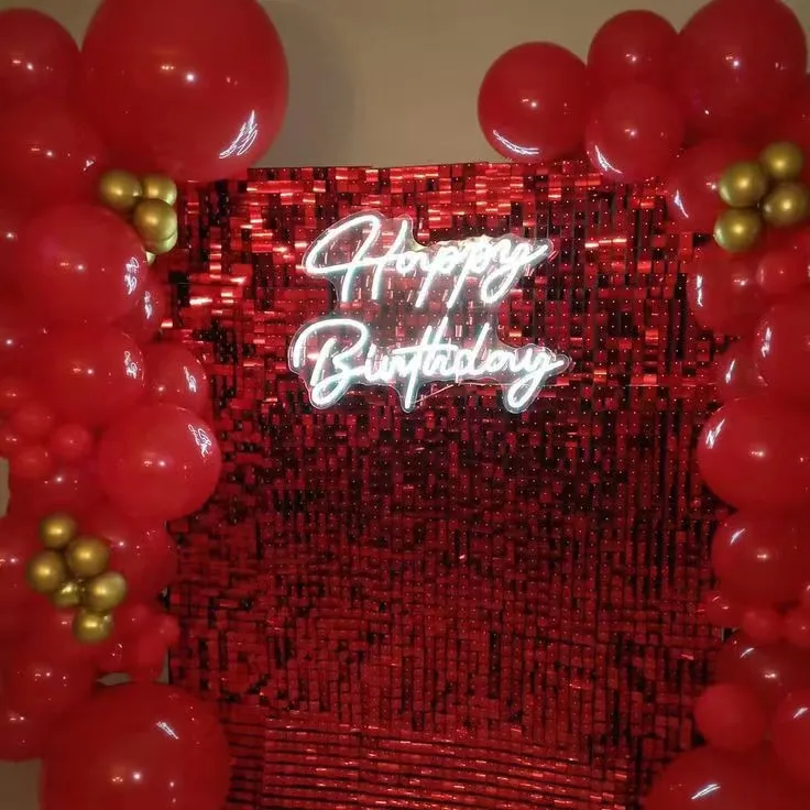 IFG 4d Merry Christmas Red Shiny Sequin Panel Plastic Backdrop Squares for Party Events Decor