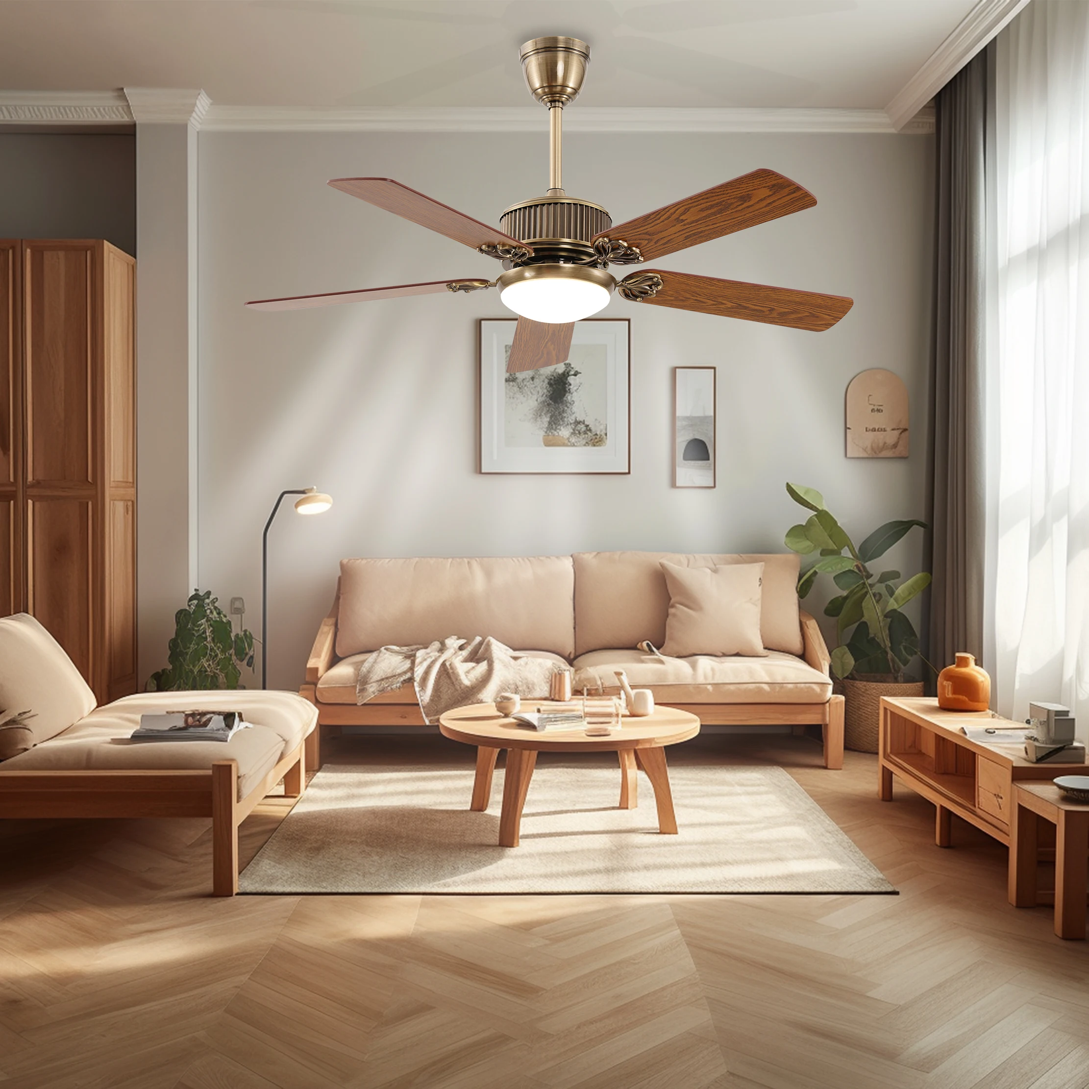 Best Quality Vintage Style Wooden Ceiling Fan With Lights For Living Room Bronze Ceiling Fan