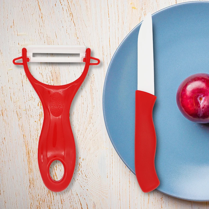 red small kitchen peeler scissor set two-piece set of ceramic fruit knife