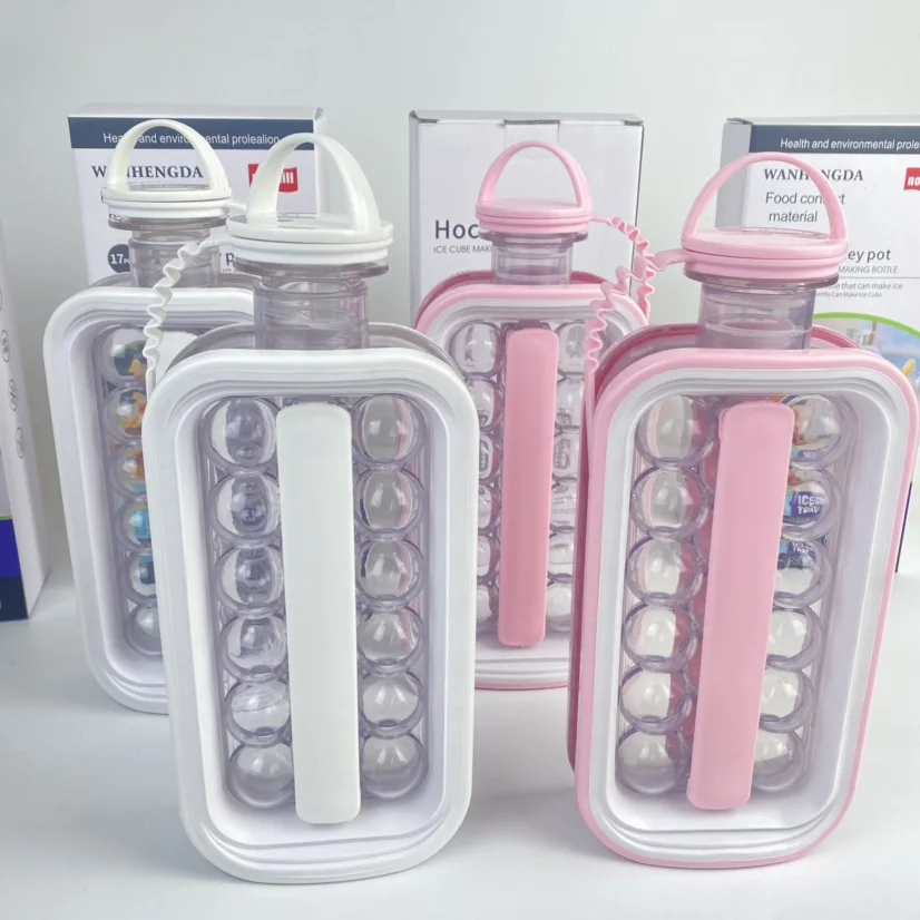 new Portable ice making ball pot 2-in-1 water bottle ice grid pot ice cube maker silicone spherical grinding tool container