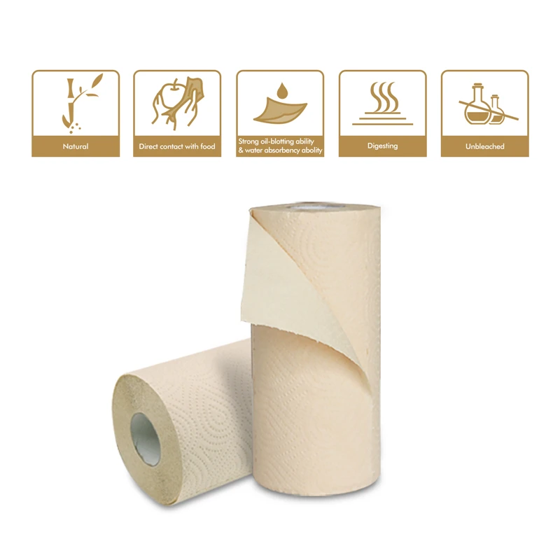 SDG label plastic free packaging unbleached unscented eco friendly bamboo pulp kitchen hand paper towel jumbo roll