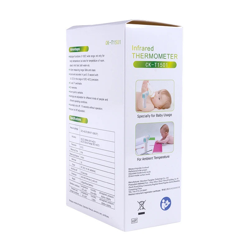 1 Second Quick Measurement Non-contact Thermometer Infrared with Alarm and Color Change Function for Body Object