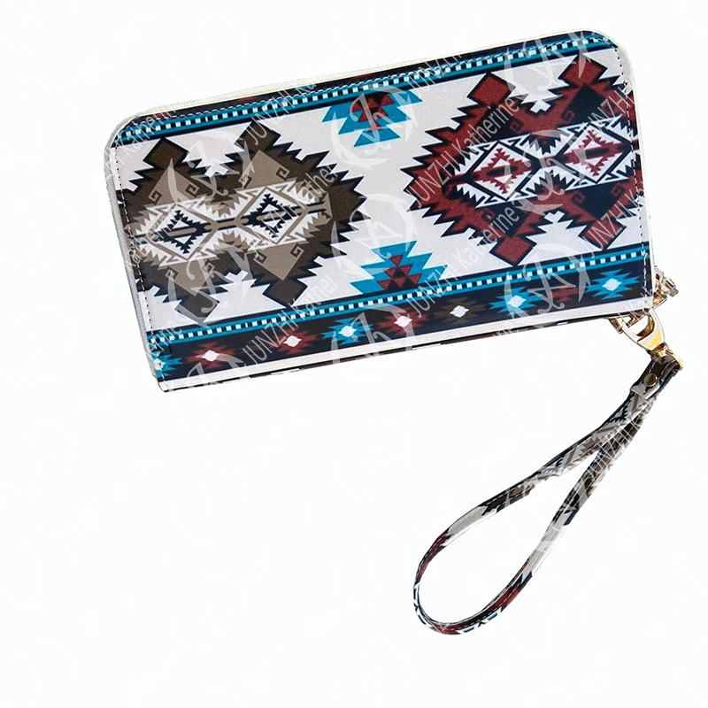 JUNZHI KATHERINE Pu leather Cow hide Print Aztec Wallet