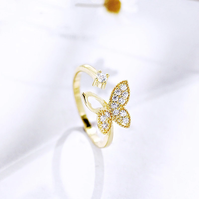 Korean Rose Gold Plated Couple Jewelry Butterfly Adjustable Rings For Women