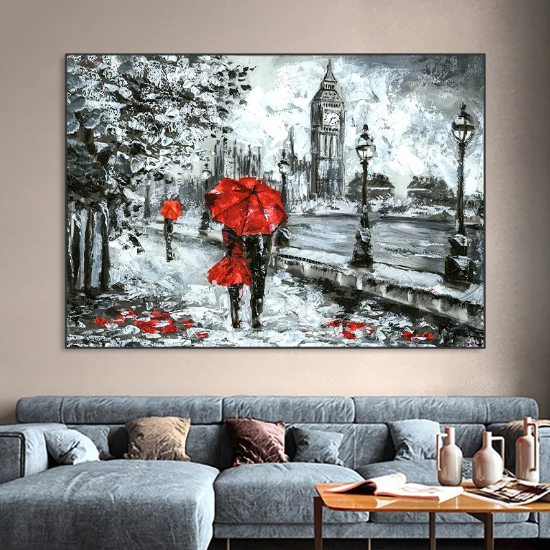 New Oil Painting Realistic Black Street Scene Custom 100% Handmade Oil Painting Canvas Painting Wall Art