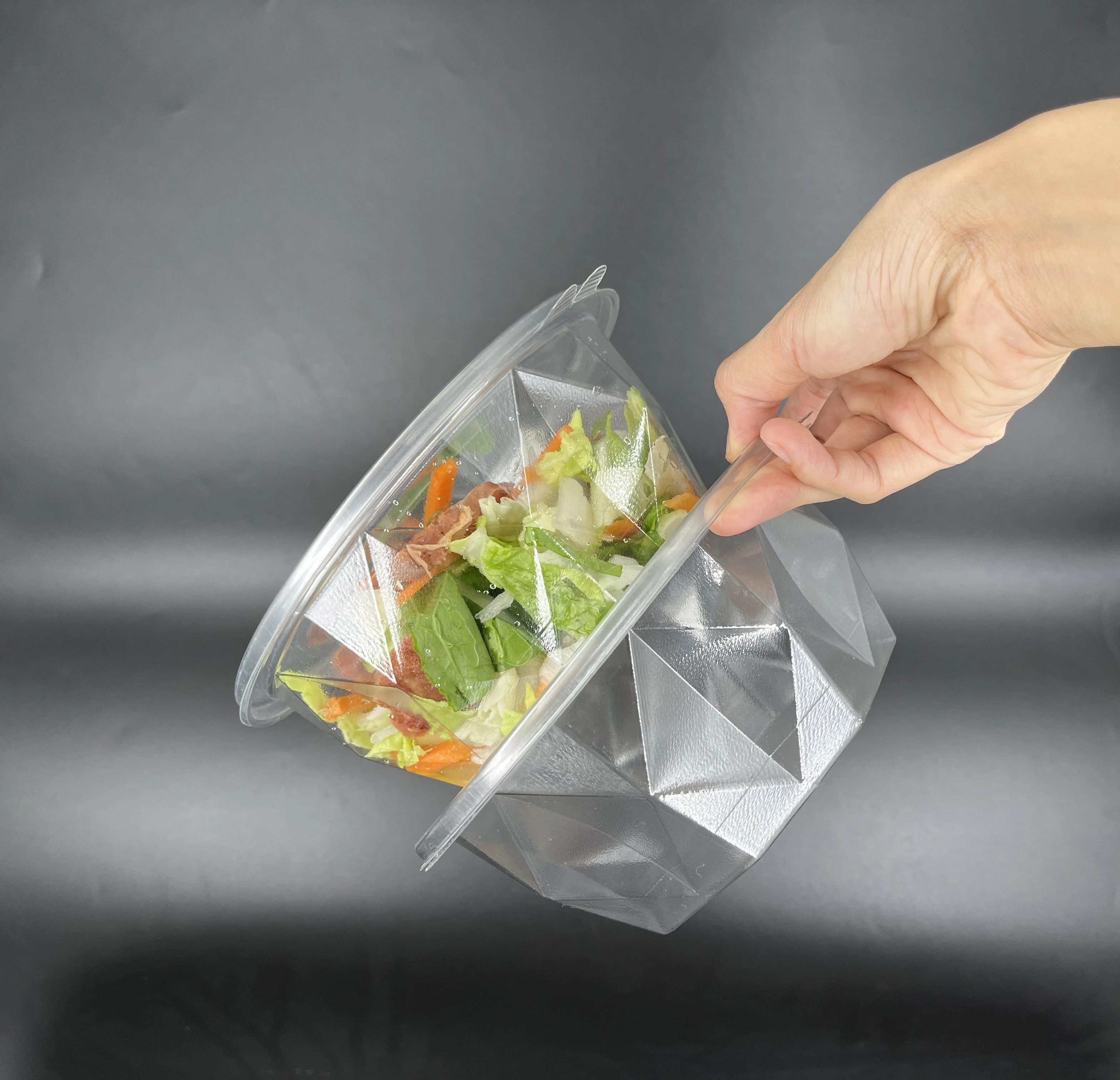 32oz Salad Bowl Round Food Container Fruit Box with Lid RPET Plastic Wholesale Disposable PET Transparent Blister Salad Tray