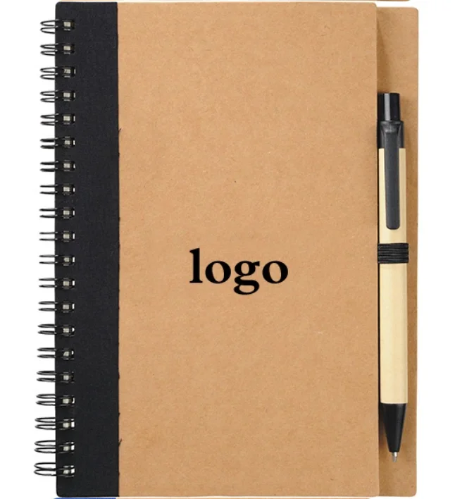 Spiral Notebook with Pen Business Customized Eco Spiral Craft Paper Cover Notebook With Pen