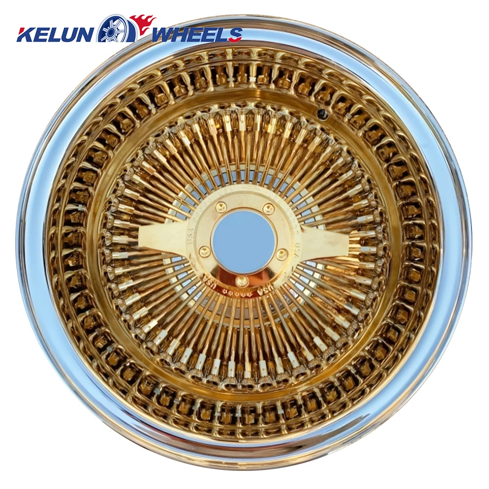 New Chrome Wire Wheel 13 14 inch classical luxury car 5x120.65/127/114.3 all gold Wheels