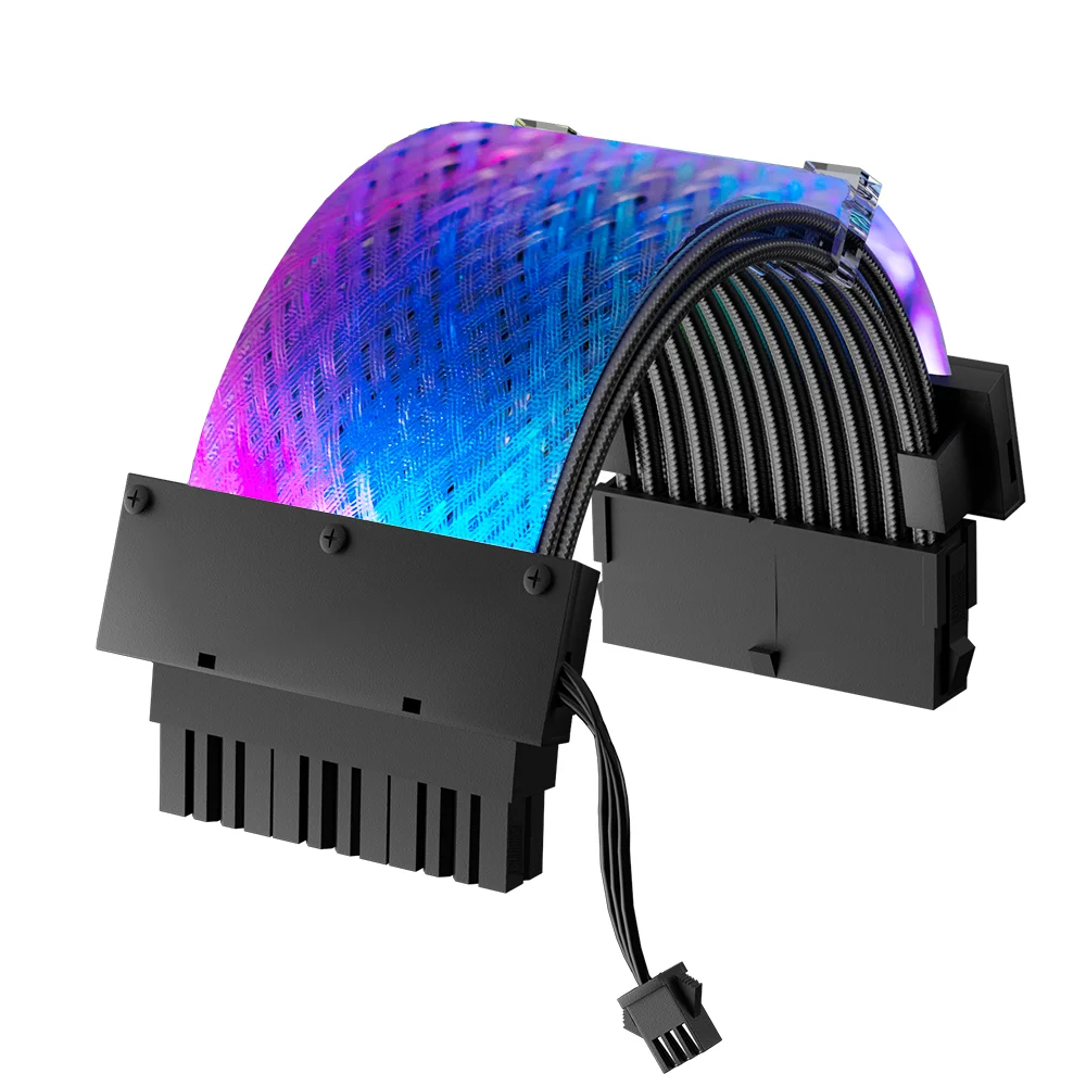 Кабель с рукавом источника питания, индивидуальный 24 Pin ATX RGB удлинитель кабеля 16awg, 5 в 3Pin синхронизированный кабель блока питания для RGB