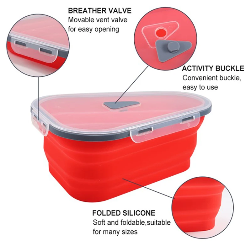 Reusable foldable pizza pack box storage box portable collapsible silicone pizza box container with 5 trays