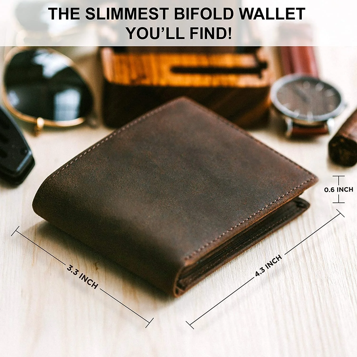 Top Grain Leather Wallet for Men RFID Blocking Extra Capacity Bifold Wallet with 2 ID Windows Ultra Strong Stitching