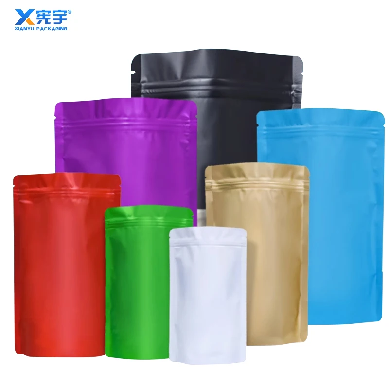Wholesale Colored Aluminum Foil Zipper Standing Bag Polyester Film Plastic Bag Resealable And Odor Proof For Food Packaging