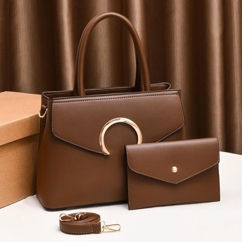 Trendy Girls Golden Custom Logo Modern High Quality Small Ladies Hand Bag Set Pu Leather
